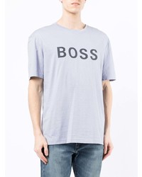 hellviolettes bedrucktes T-Shirt mit einem Rundhalsausschnitt von BOSS