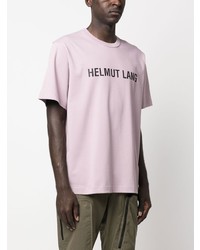 hellviolettes bedrucktes T-Shirt mit einem Rundhalsausschnitt von Helmut Lang