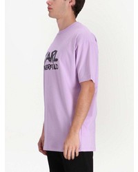 hellviolettes bedrucktes T-Shirt mit einem Rundhalsausschnitt von Karl Lagerfeld