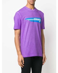 hellviolettes bedrucktes T-Shirt mit einem Rundhalsausschnitt von DSQUARED2