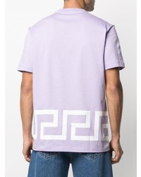 hellviolettes bedrucktes T-Shirt mit einem Rundhalsausschnitt von Versace