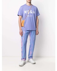 hellviolettes bedrucktes T-Shirt mit einem Rundhalsausschnitt von MSGM