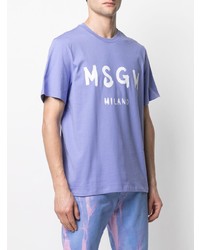 hellviolettes bedrucktes T-Shirt mit einem Rundhalsausschnitt von MSGM