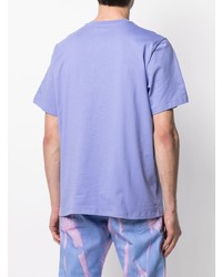 hellviolettes bedrucktes T-Shirt mit einem Rundhalsausschnitt von MSGM