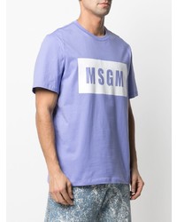 hellviolettes bedrucktes T-Shirt mit einem Rundhalsausschnitt von MSGM