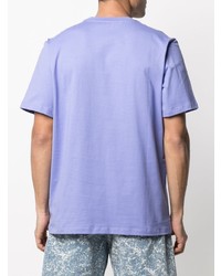 hellviolettes bedrucktes T-Shirt mit einem Rundhalsausschnitt von MSGM