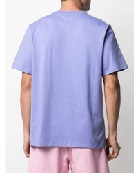 hellviolettes bedrucktes T-Shirt mit einem Rundhalsausschnitt von MSGM