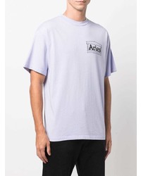 hellviolettes bedrucktes T-Shirt mit einem Rundhalsausschnitt von Aries