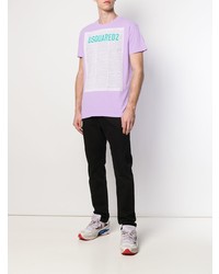 hellviolettes bedrucktes T-Shirt mit einem Rundhalsausschnitt von DSQUARED2