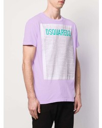 hellviolettes bedrucktes T-Shirt mit einem Rundhalsausschnitt von DSQUARED2