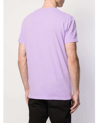 hellviolettes bedrucktes T-Shirt mit einem Rundhalsausschnitt von DSQUARED2