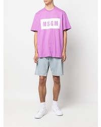 hellviolettes bedrucktes T-Shirt mit einem Rundhalsausschnitt von MSGM