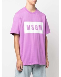 hellviolettes bedrucktes T-Shirt mit einem Rundhalsausschnitt von MSGM