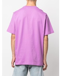 hellviolettes bedrucktes T-Shirt mit einem Rundhalsausschnitt von MSGM