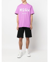 hellviolettes bedrucktes T-Shirt mit einem Rundhalsausschnitt von MSGM