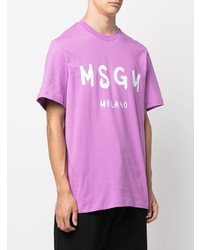 hellviolettes bedrucktes T-Shirt mit einem Rundhalsausschnitt von MSGM