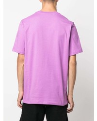 hellviolettes bedrucktes T-Shirt mit einem Rundhalsausschnitt von MSGM