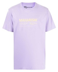 hellviolettes bedrucktes T-Shirt mit einem Rundhalsausschnitt von Maharishi