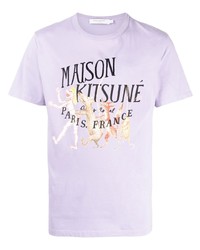 hellviolettes bedrucktes T-Shirt mit einem Rundhalsausschnitt von MAISON KITSUNÉ