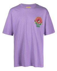 hellviolettes bedrucktes T-Shirt mit einem Rundhalsausschnitt von MARKET
