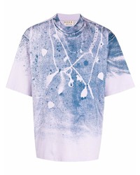hellviolettes bedrucktes T-Shirt mit einem Rundhalsausschnitt von Marni