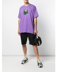 hellviolettes bedrucktes T-Shirt mit einem Rundhalsausschnitt von Supreme