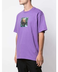 hellviolettes bedrucktes T-Shirt mit einem Rundhalsausschnitt von Supreme