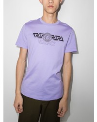 hellviolettes bedrucktes T-Shirt mit einem Rundhalsausschnitt von Versace