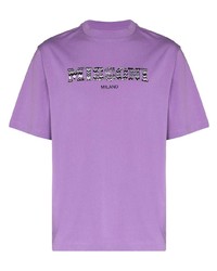 hellviolettes bedrucktes T-Shirt mit einem Rundhalsausschnitt von Missoni