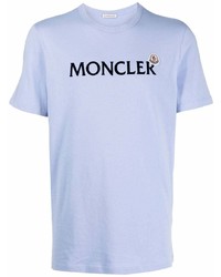 hellviolettes bedrucktes T-Shirt mit einem Rundhalsausschnitt von Moncler