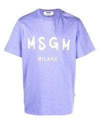 hellviolettes bedrucktes T-Shirt mit einem Rundhalsausschnitt von MSGM