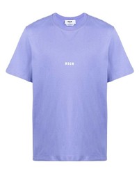 hellviolettes bedrucktes T-Shirt mit einem Rundhalsausschnitt von MSGM