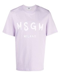 hellviolettes bedrucktes T-Shirt mit einem Rundhalsausschnitt von MSGM