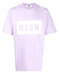 hellviolettes bedrucktes T-Shirt mit einem Rundhalsausschnitt von MSGM
