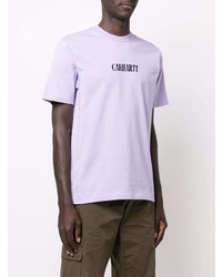 hellviolettes bedrucktes T-Shirt mit einem Rundhalsausschnitt von Carhartt WIP