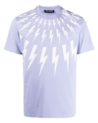 hellviolettes bedrucktes T-Shirt mit einem Rundhalsausschnitt von Neil Barrett