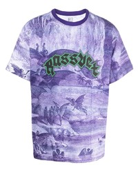 hellviolettes bedrucktes T-Shirt mit einem Rundhalsausschnitt von PACCBET