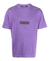 hellviolettes bedrucktes T-Shirt mit einem Rundhalsausschnitt von Palm Angels