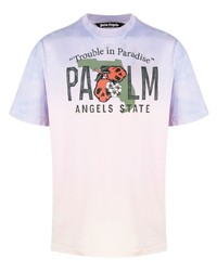 hellviolettes bedrucktes T-Shirt mit einem Rundhalsausschnitt von Palm Angels
