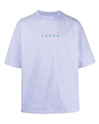 hellviolettes bedrucktes T-Shirt mit einem Rundhalsausschnitt von Paura