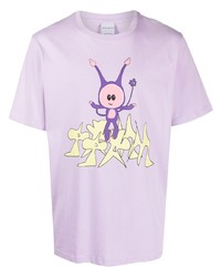 hellviolettes bedrucktes T-Shirt mit einem Rundhalsausschnitt von Perks And Mini