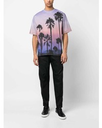hellviolettes bedrucktes T-Shirt mit einem Rundhalsausschnitt von PT TORINO
