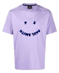 hellviolettes bedrucktes T-Shirt mit einem Rundhalsausschnitt von PS Paul Smith