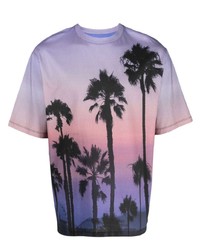 hellviolettes bedrucktes T-Shirt mit einem Rundhalsausschnitt von PT TORINO