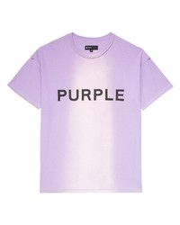 hellviolettes bedrucktes T-Shirt mit einem Rundhalsausschnitt von purple brand