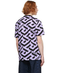 hellviolettes bedrucktes T-Shirt mit einem Rundhalsausschnitt von Versace