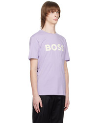 hellviolettes bedrucktes T-Shirt mit einem Rundhalsausschnitt von BOSS