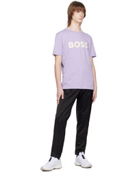 hellviolettes bedrucktes T-Shirt mit einem Rundhalsausschnitt von BOSS