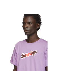 hellviolettes bedrucktes T-Shirt mit einem Rundhalsausschnitt von Saturdays Nyc