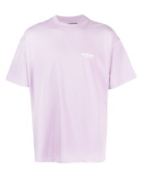 hellviolettes bedrucktes T-Shirt mit einem Rundhalsausschnitt von Represent